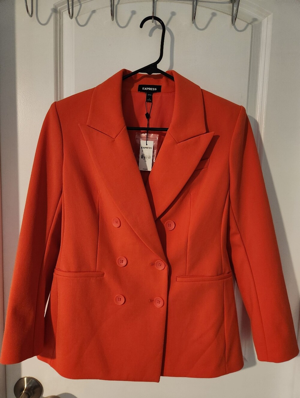 Express Double-Breasted Blazer Jacket in Bright Orange -Small